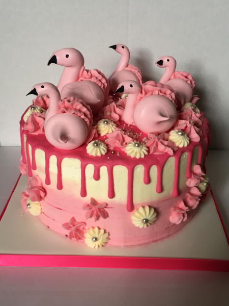 Flamingo-meringue-drip-cake