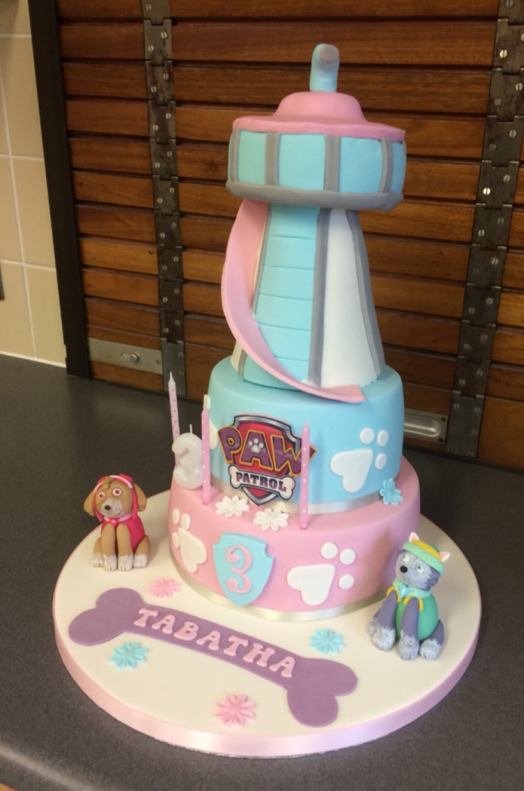 Paw-Patrol-tower-cake-with-Skye-and-Everest